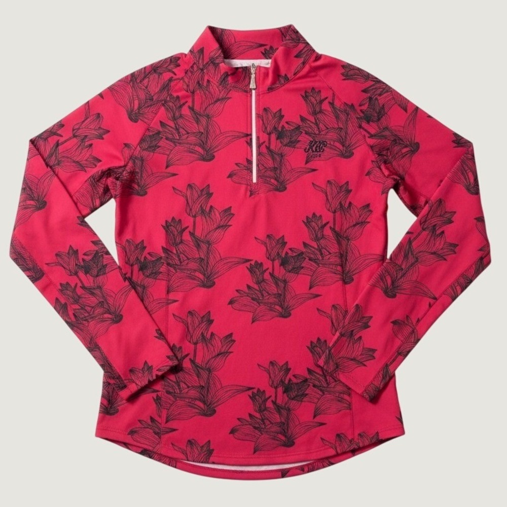 Sport Haley Women Garnet Red Floral Tulip Cool Elements UPF 50 1/4 Zip Top S